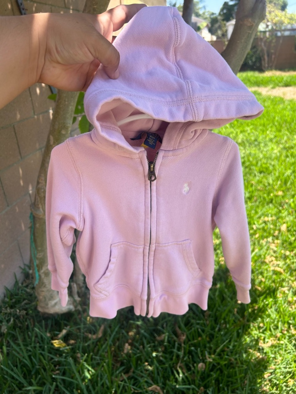 Ralph Lauren Light Pink Hooded Zip Sweatshirt for Kids